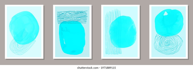 Hand painted modern canvas vector set. Watercolor splats backgrounds. 60s style prints. Youth home decor layouts. Brush stroke elements.