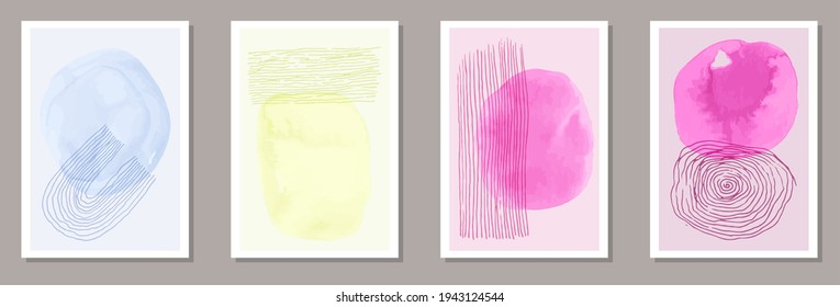 Cuadros modernos pintados a mano para la colección vectorial. Collage de salpicaduras de color de agua. marcos de estilo chino. Decoración elegante de la casa. Elementos Doodle.