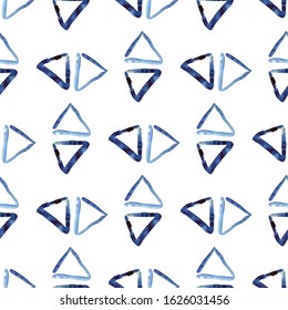 Hand painted mosaic background with triangles. Seamless vector pattern
Blue watercolor triangles pattern in vector. Vector illustration in watercolor style.