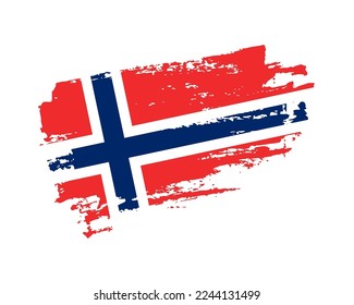 Hand painted Norway grunge brush style flag on solid background