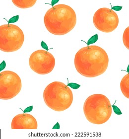 Hand Painted Orange Fruit Seamless Vector Pattern On White Background