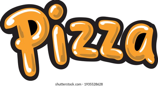 Hand painted orange lettering PIZZA with thick letters