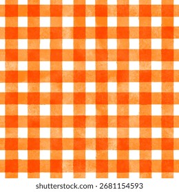 Mão pintado laranja aquarela verificada padrão design 