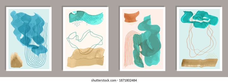 Colección vectorial de banners originales pintados a mano. Composición de salpicaduras de color de agua. marcos de estilo de los años 50. Plantillas de decoración de casa para jóvenes. Elementos de trazo de pincel.