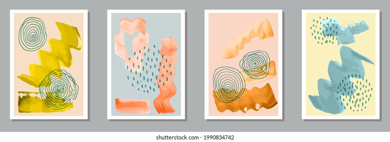 Hand painted original covers vector collection. Watercolor splashes backgrounds. Scandinavian style design. Youth office poster templates. Brush stroke elements.