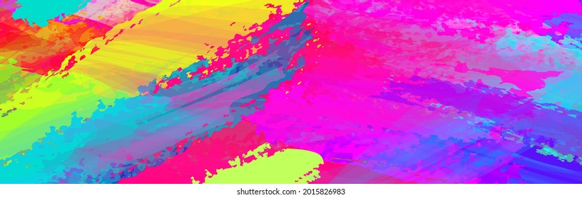 Hand painted paint strokes.  Bright art nouveau background. Oil paint texture. Horizontal banner, colorful texture.
