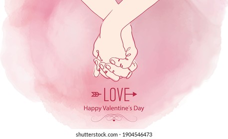 Hand Painted Partner On Pink Watercolor Background.vector Symbols Of Love, Happy Women,  Valentine's Day, Birthday Card Design. 