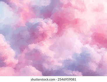 Hand painted pastel pink cotton candy clouds background design