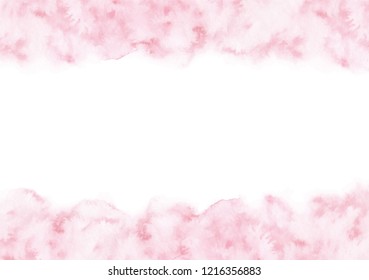 Hand painted pastel pink watercolor texture frame isolated on the white background. Vector border template for cards and wedding invitations.