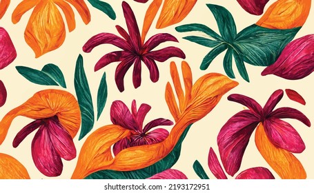 A hand painted pattern of foliage and leaves, retro summer vibes.