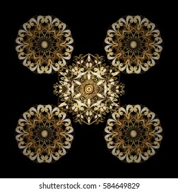 Hand painted pattern. Vector with abstract hand drawn snowflakes design on a black background.