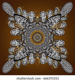 Hand painted pattern. Vector with abstract hand drawn snowflakes design on a brown background.
