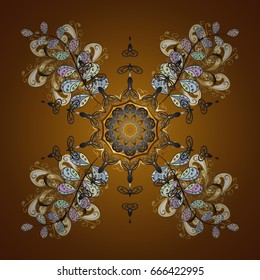 Hand painted pattern. Vector with abstract hand drawn snowflakes design on a brown background.