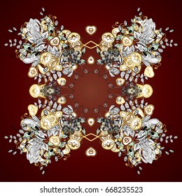 Hand painted pattern. Vector with abstract hand drawn snowflakes design on a brown background.