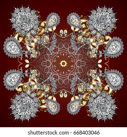 Hand painted pattern. Vector with abstract hand drawn snowflakes design on a brown background.