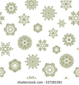 Hand painted pattern. Vector seamless pattern with abstract hand drawn neutral snowflakes design on a white background.