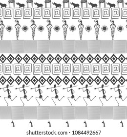 Hand painted patterns with African ethnic and tribal motifs in black and white. Vector seamless pattern hand drawn.