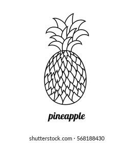 Hand painted pineapple in the style of zentangle, doodling. The contour of the decorative fruit. Monochrome illustration
