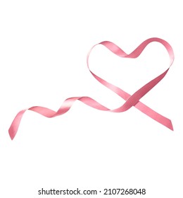 Hand Painted Pink Ribbon In Heart Shaped On White Background