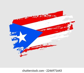 Hand painted Puerto Rico grunge brush style flag on solid background