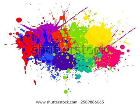 Hand painted rainbow coloured paint splatter background