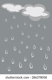 Hand painted rainy sky, raindrops and clouds.