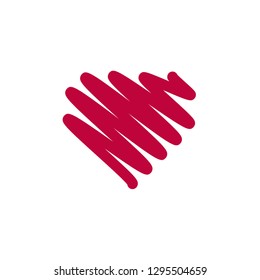 Hand painted red heart, one line. Hand drawing of heart doodle by crayon . use for background