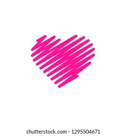 Hand painted red heart, one line. Hand drawing of heart doodle by crayon . use for background