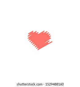 Hand painted red heart. One line. Hand drawing of heart doodle by crayon . Use for background