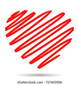 Hand painted red heart, one line - stock vector