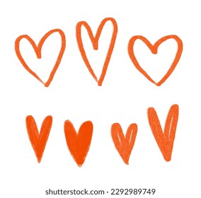 hand painted red hearts set. Set of cute childish hearts. Valentines day. Love illustration,  design, decor. 