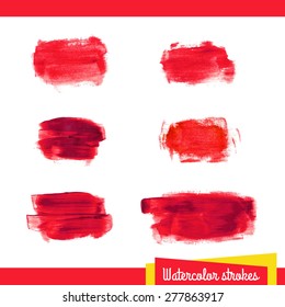 Hand painted red vector watercolor brush strokes