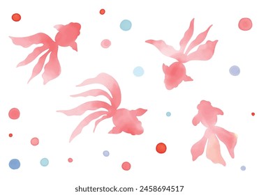 Hand painted red watercolor goldfish illustration set