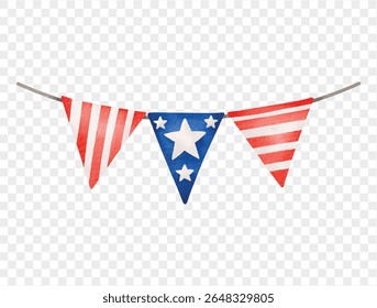 Banner pintado à mão vermelho, branco e azul flâmula em um estilo patriótico dos EUA para eventos do Dia da Independência. vetor.