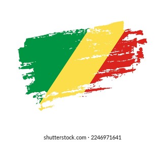 Hand painted Republic of the Congo grunge brush style flag on solid background