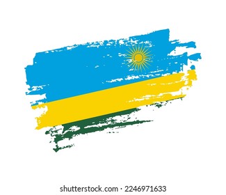 Hand painted Rwanda grunge brush style flag on solid background