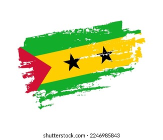 Hand painted Sao Tome and Principe grunge brush style flag on solid background