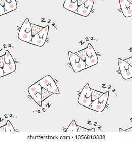 Hand painted seamless pattern with cute kittens. Watercolor bright cartoon cats on the background. Lovely texture.