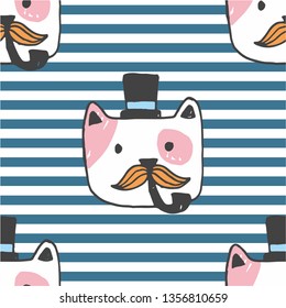 Hand painted seamless pattern with cute kittens. Watercolor bright cartoon cats on the background. Lovely texture.