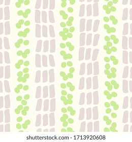 Hand painted seamless pattern in pastel pink and green on cream background.