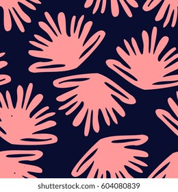Hand painted seamless pattern in pink on dark blue background.