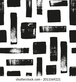 Hand painted seamless pattern with various abstract shapes, brush strokes, squares, BLACK blocks. Grunge texture. Endless colorful background. Print for fabric, clothes, wallpaper.