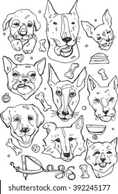  Hand painted set of Doodle icons. Different breeds of dogs bulldog ,Beagle ,Border Collie,Golden Retriever,Bull Terrier,English Toy Terrier,French Bulldog,Norfolk terrier,Fox Terrier and others.