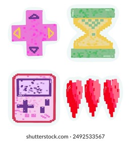 hand painted set of game pixel stickers