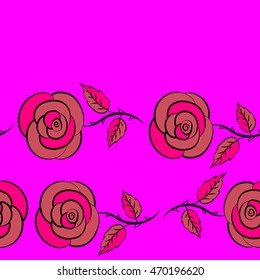 Hand painted sketch with abstract rose flowers in pink, magenta and purple colors. Watercolor pink, magenta and purple roses seamless pattern. Floral card design.