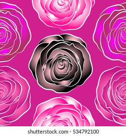 Hand painted sketch with abstract rose flowers in pink, magenta and white colors. Floral card design. Watercolor pink, magenta and white roses seamless pattern.