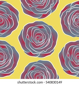 Hand painted sketch with abstract rose flowers in neutral, yellow and red colors. Floral card design. Watercolor neutral, yellow and red roses seamless pattern.
