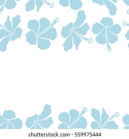 Hand painted sketch with copy space (place for your text) in neutral colors on a white background. Horizontal vector tropical leaves and hibiscus flowers seamless pattern.