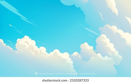 Hand painted sky illustration blue sky and white cloud background