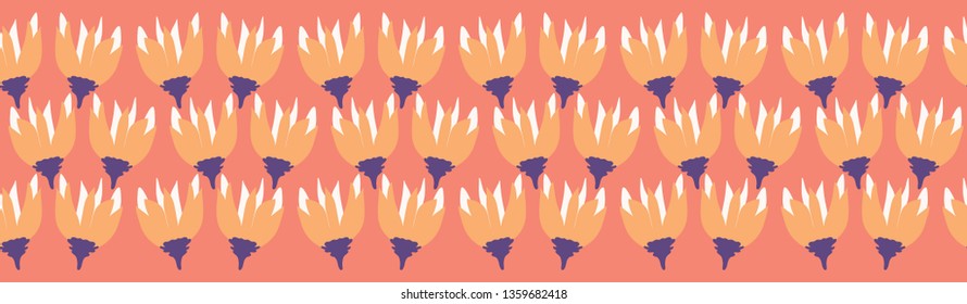 Hand painted small scale floral vector seamless pattern. Coral red background. Tulip stylized blooms. Drawn tiny pretty garden flowers. Bold petal power foliage all over print. Retro vintage style.